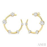 1.00 ctw Open Circle Round Cut Diamond Fashion Half Hoop Earrings in 14K Yellow Gold